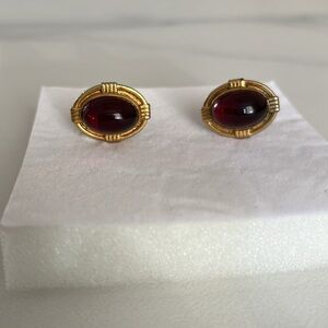 Vintage Ruby Red Cufflinks Gold Tone
